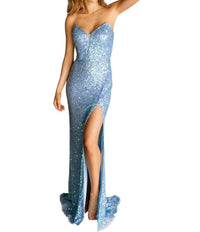 Primavera - Sparkling Sequins Strapless Prom Dress - blue - clothing - dresses