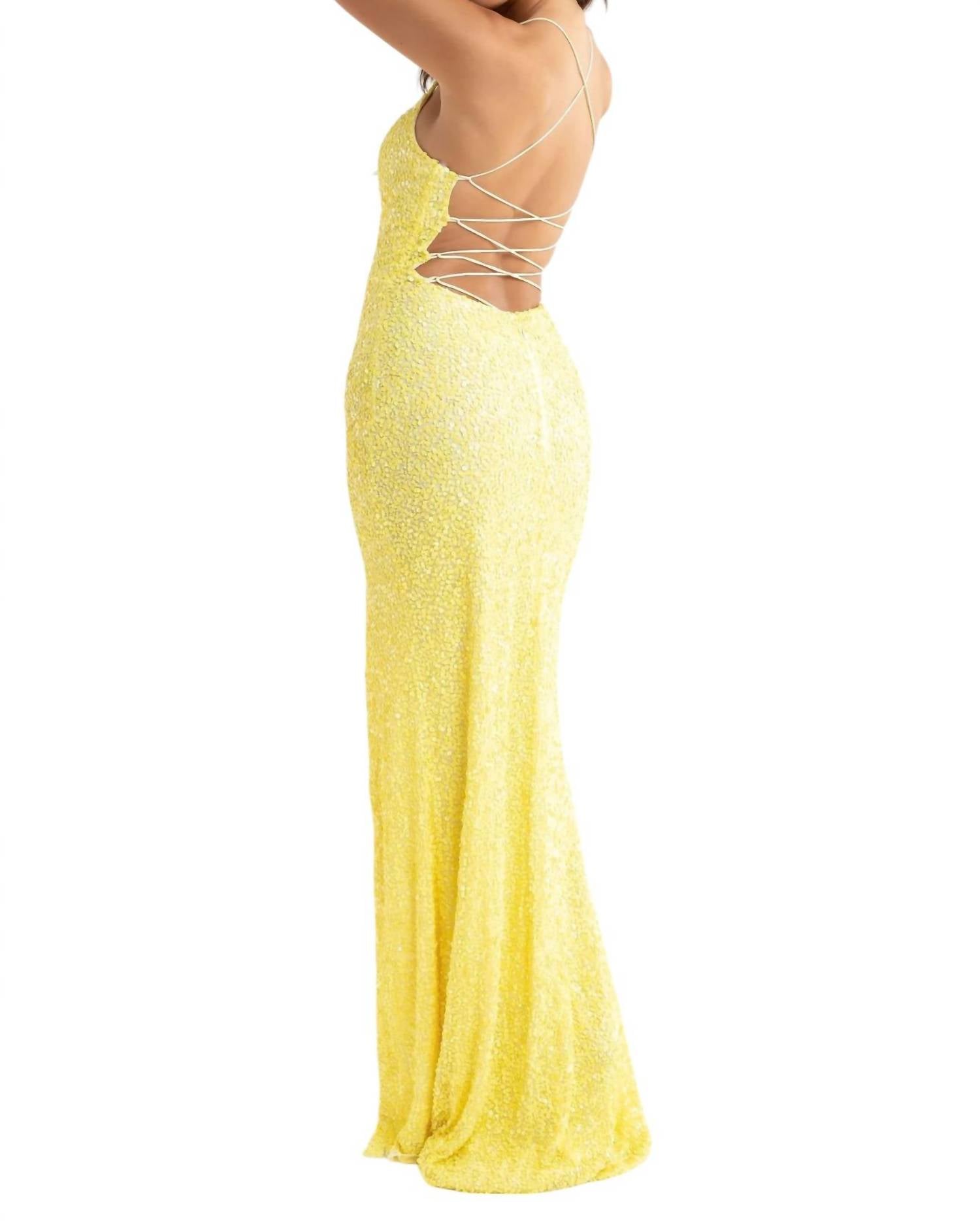 Primavera - Strap Back Sequin Fitted Gown - clothing - dresses - patterned