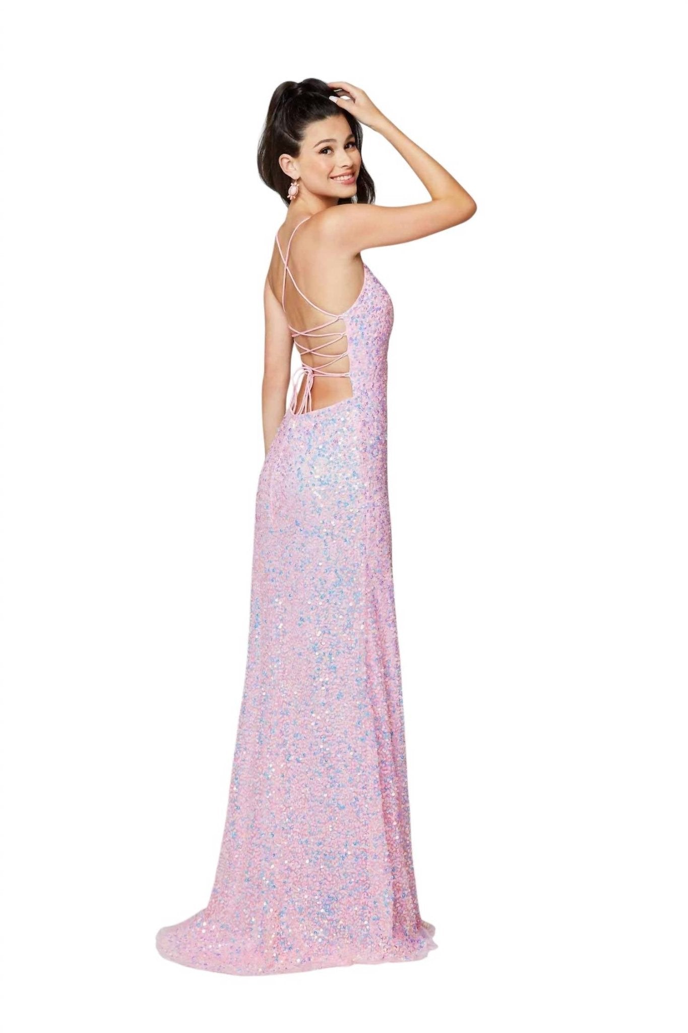 Primavera - Strap Back Sequin Fitted Gown - clothing - dresses - patterned