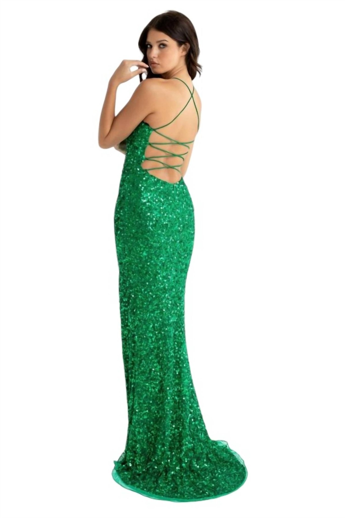 Primavera - Strap Back Sequin Fitted Gown - clothing - dresses - green