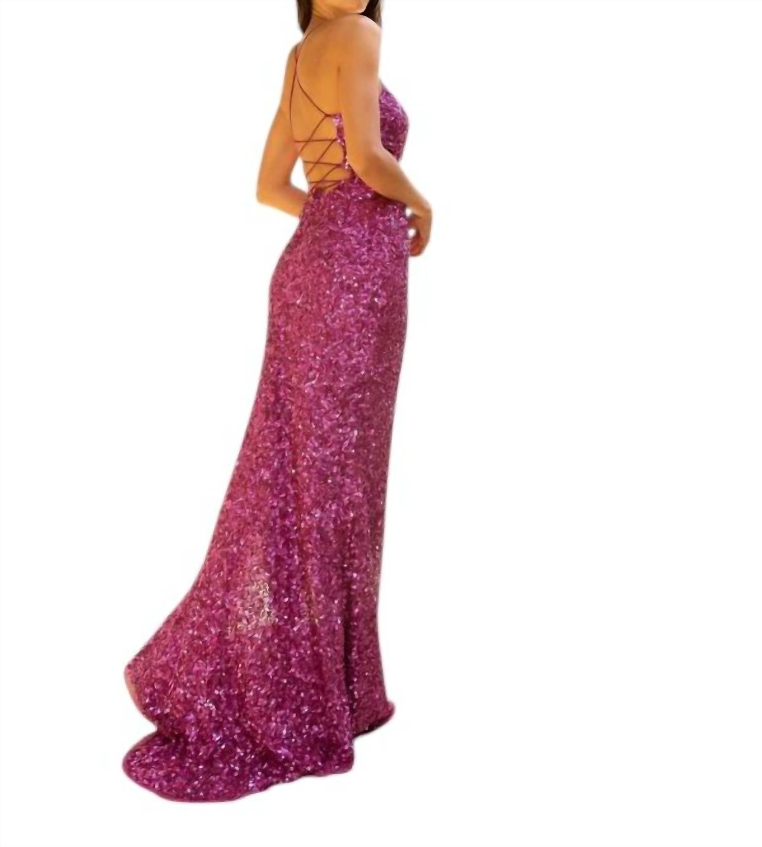 Primavera - Strap Back Sequin Fitted Gown - clothing - dresses - patterned