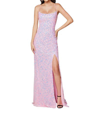 Primavera - Strap Back Sequin Fitted Gown - clothing - dresses - patterned