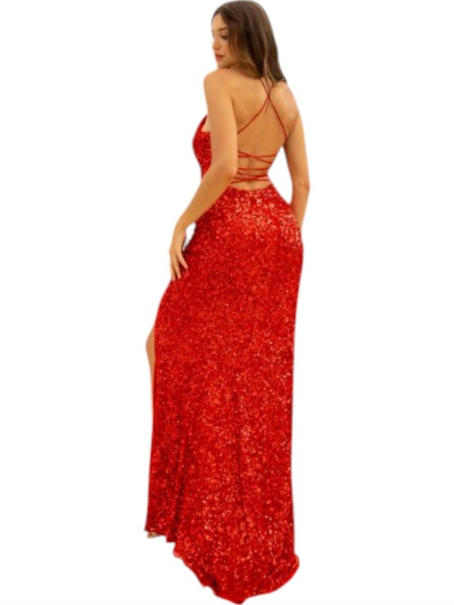 Primavera - Strap Back Sequin Fitted Gown - clothing - dresses - patterned