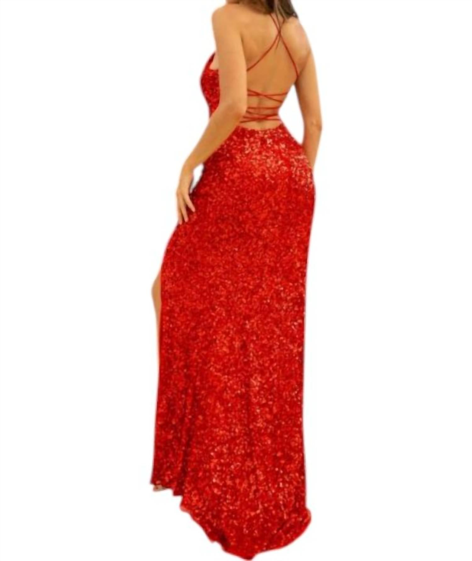 Primavera - Strap Back Sequin Fitted Gown - clothing - dresses - patterned