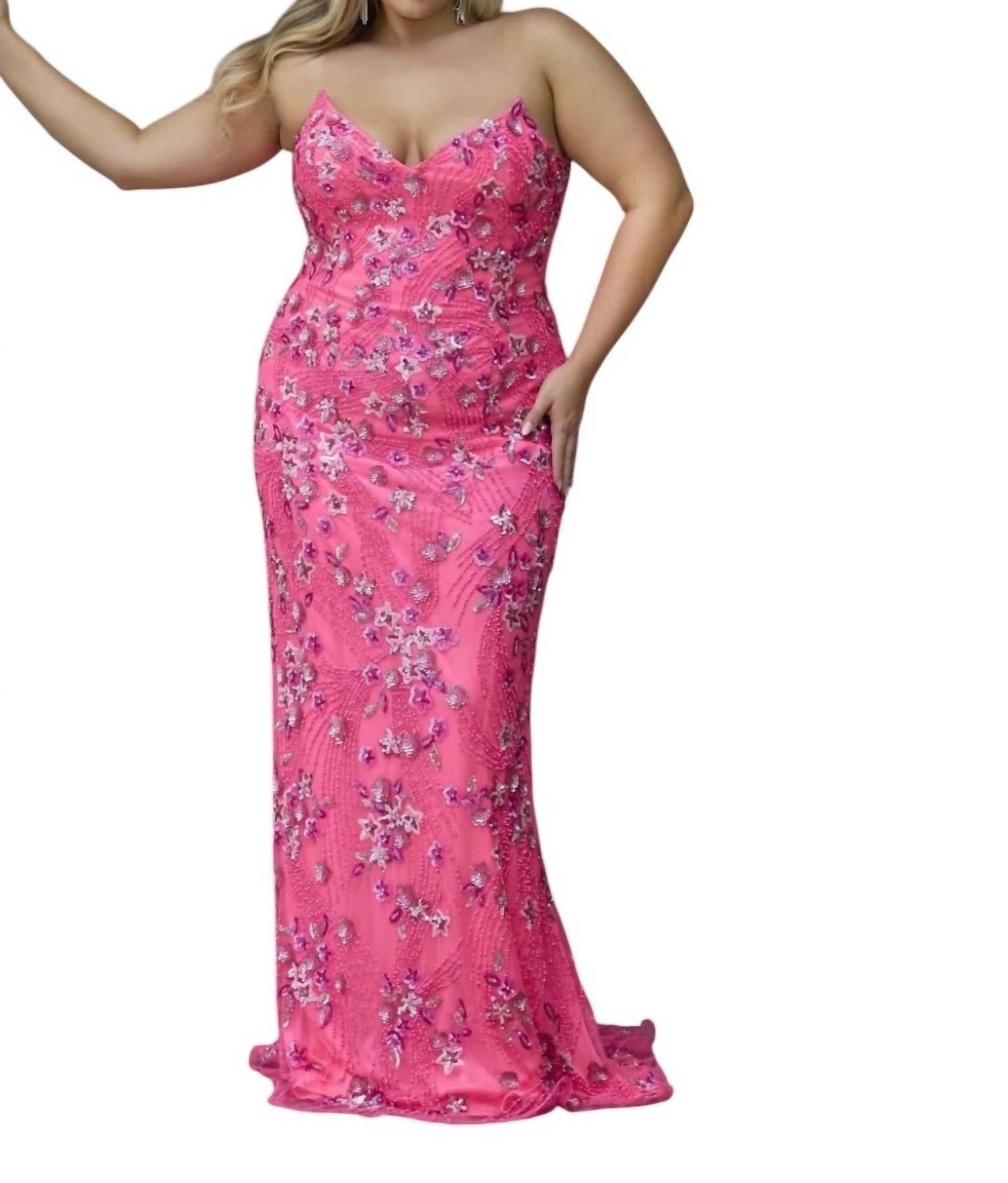 Primavera - Strapless V Neck Prom Dress - clothing - dresses - patterned