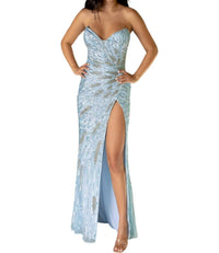 Primavera - Strapless V - neck Prom Dress - blue - clothing - dresses