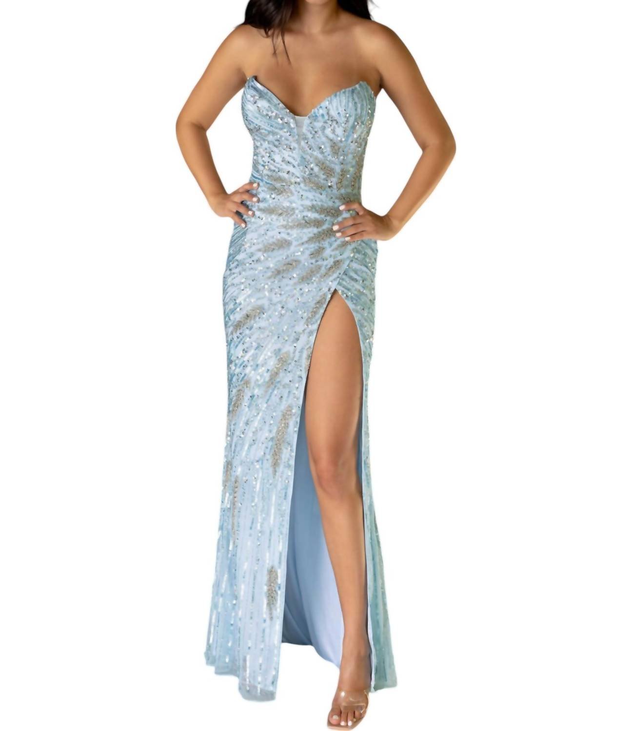 Primavera - Strapless V - neck Prom Dress - blue - clothing - dresses