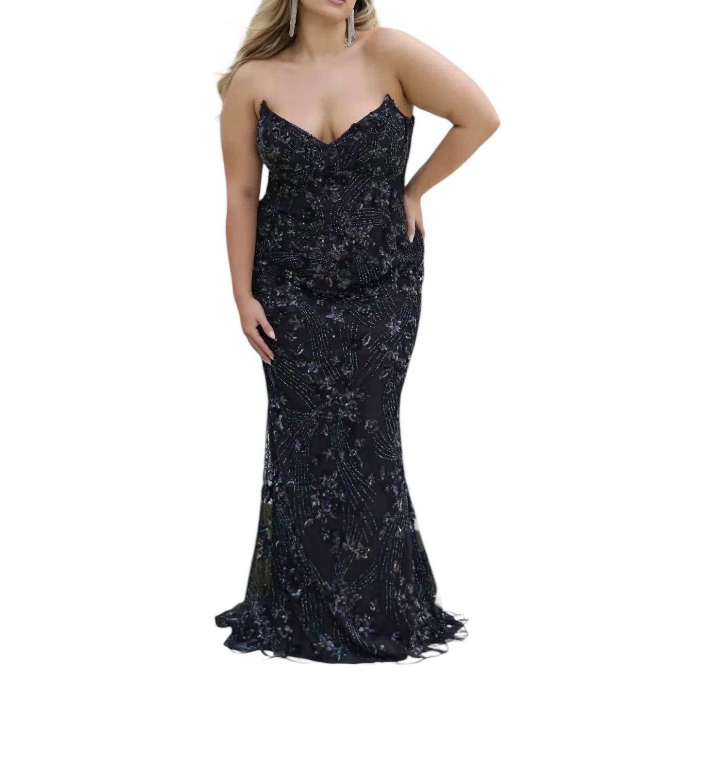Primavera - Strapless V Neck Prom Dress - black - clothing - dresses