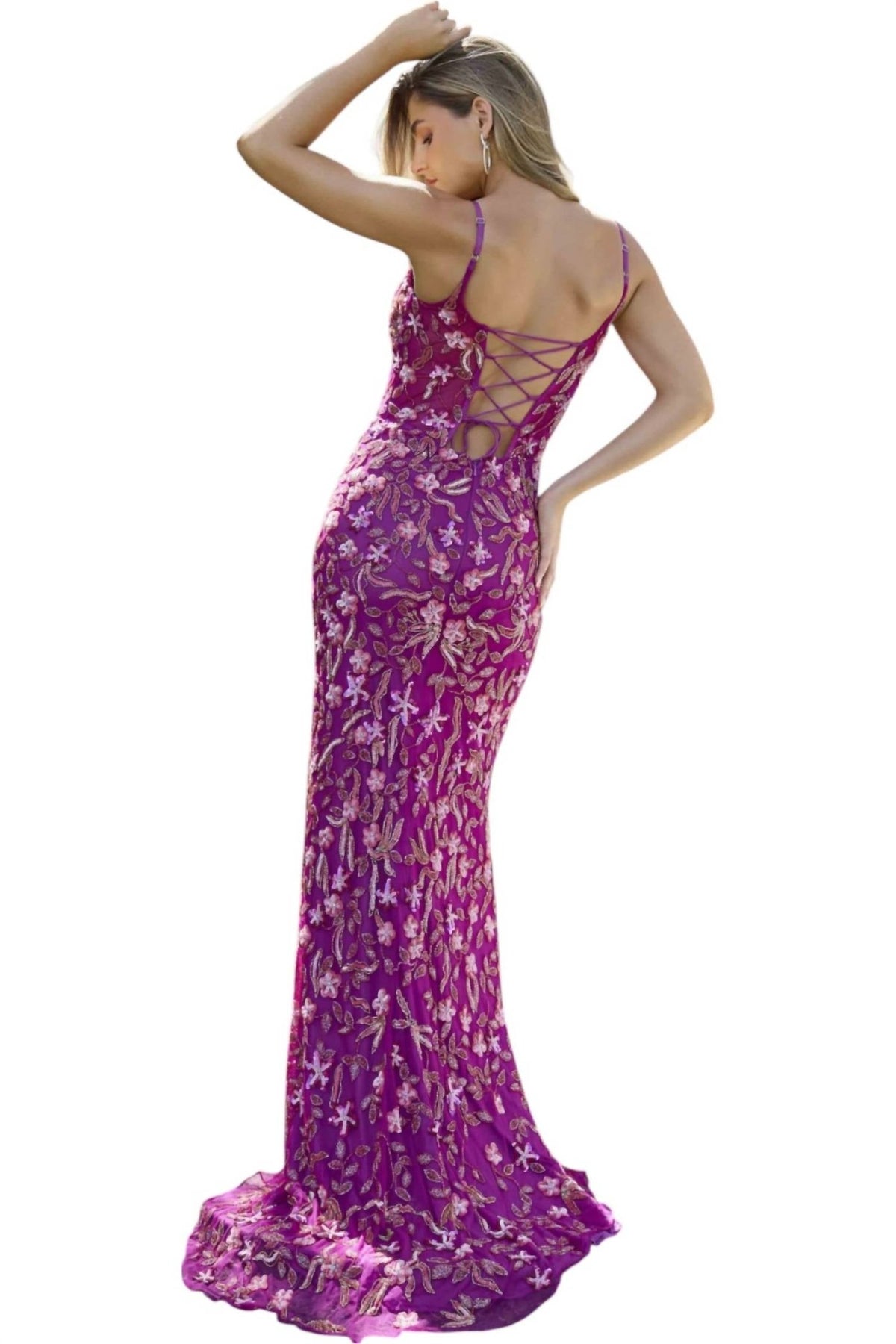 Primavera - V-neck Floral Prom Dress