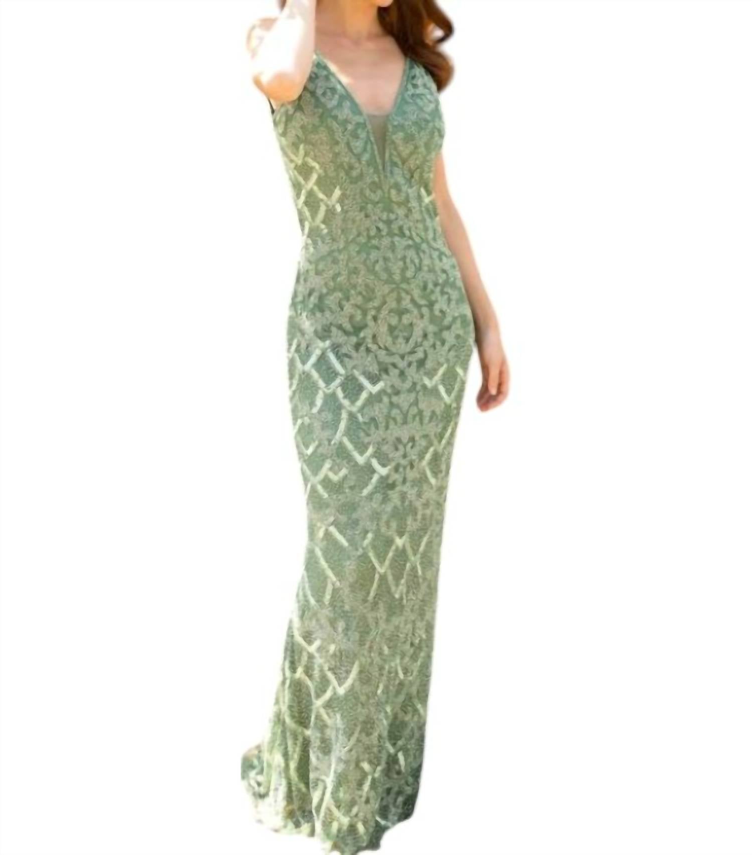 Primavera - V Neck Open Low Back Prom Dress - clothing - dresses - green