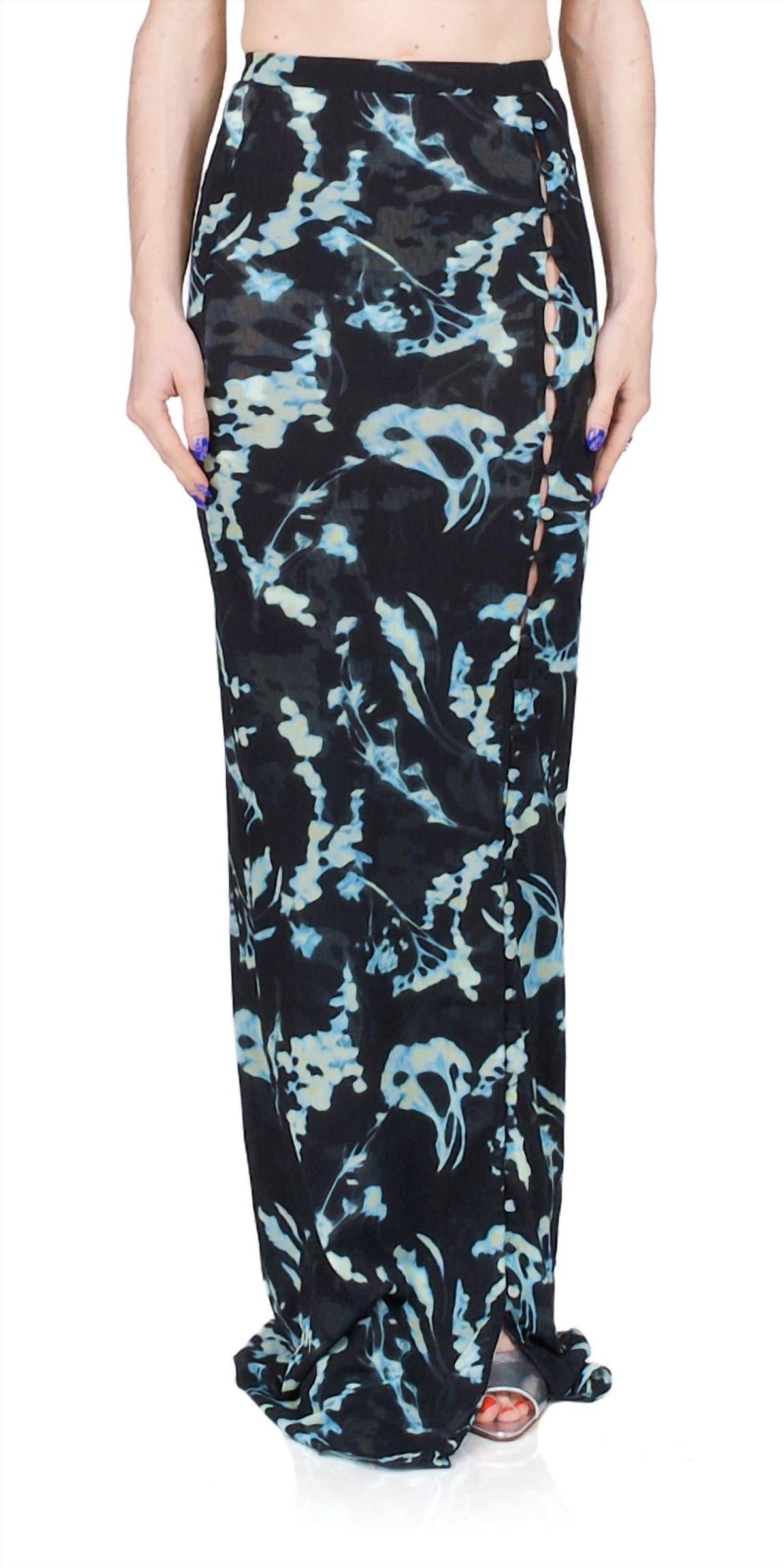 Priscavera - Mesh Button Down Maxi Skirt