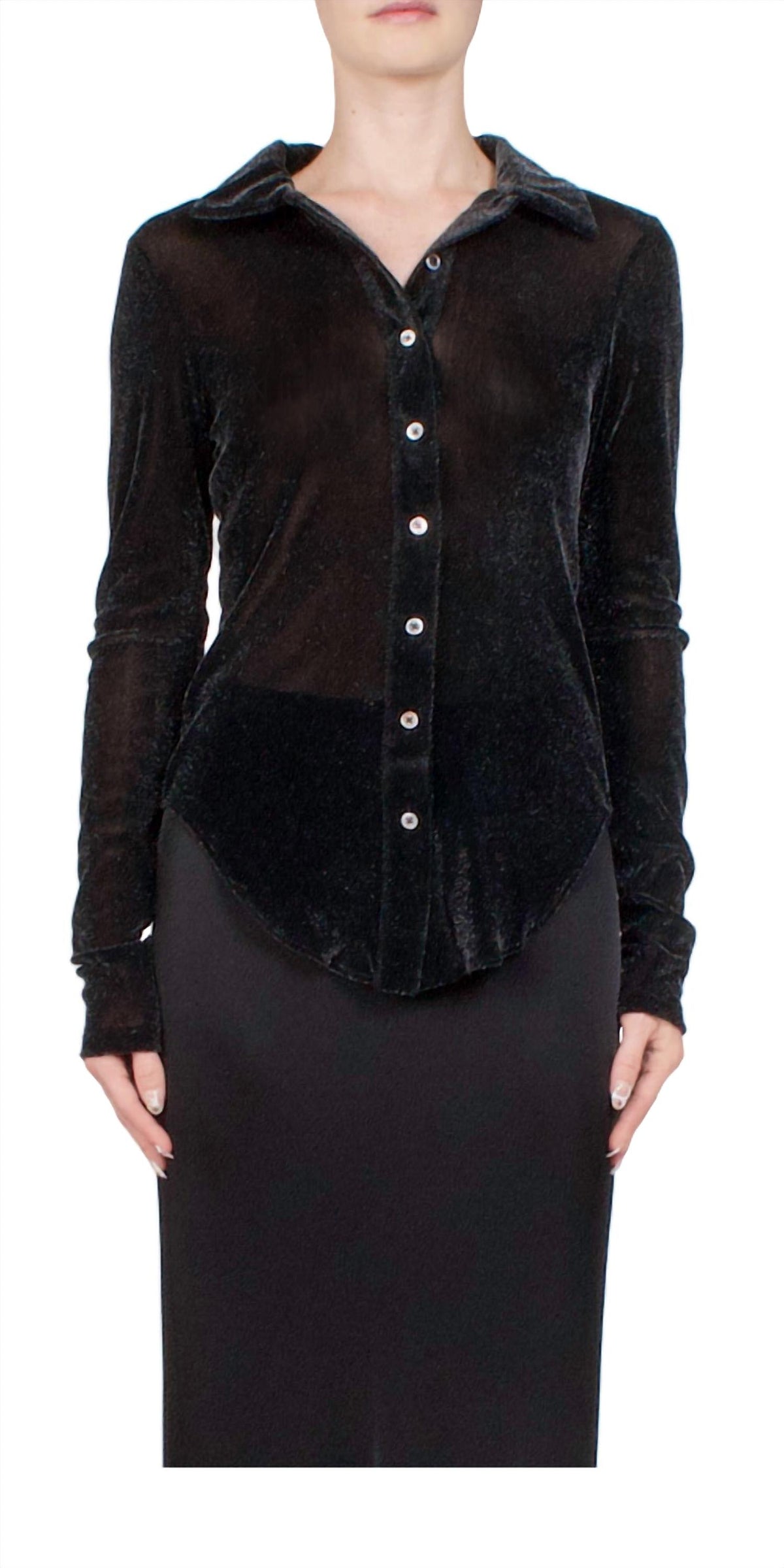 Priscavera - Velvet Mesh Button Down Shirt