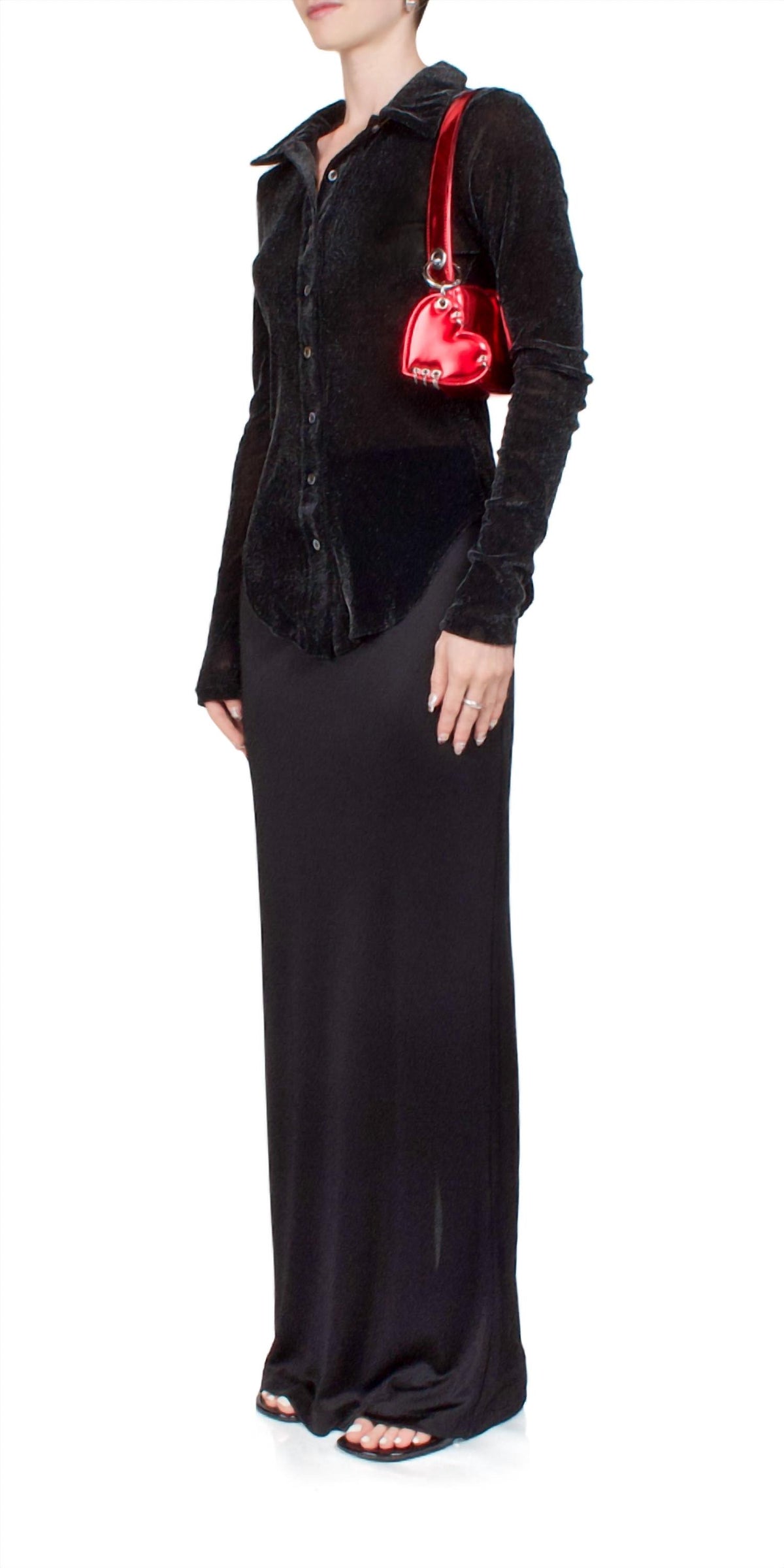 Priscavera - Velvet Mesh Button Down Shirt