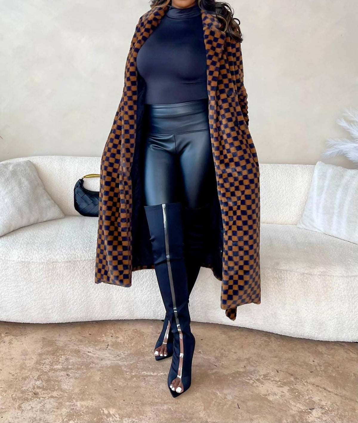 Privy - Come See Me Faux Fur Checkered Coat