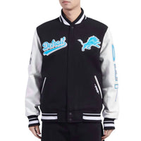 Pro Standard - Pro Standard Detroit Lions Script Tail Rib Wool Varsity Jacket - black - bomber - clothing