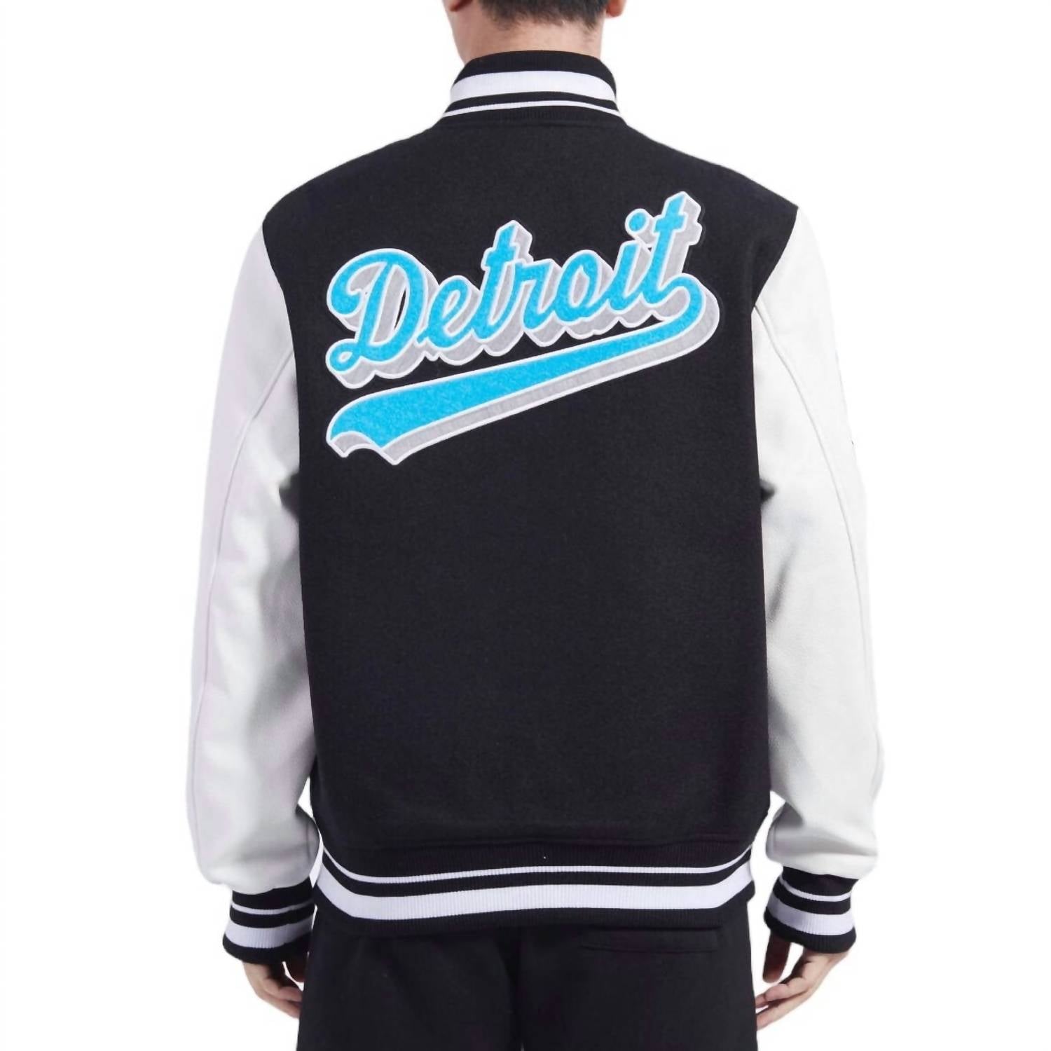 Pro Standard - Pro Standard Detroit Lions Script Tail Rib Wool Varsity Jacket - black - bomber - clothing
