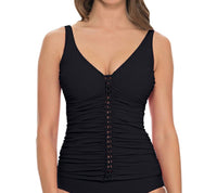 Profile By Gottex - D - cup Underwire V - neck Tankini Top - bikinis - black - clothing