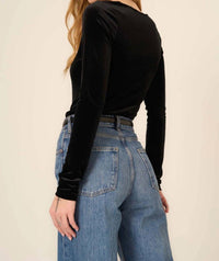 Project Social T - Dream Come True Square Neck Velvet Long Sleeve Top - black - blouses - clothing