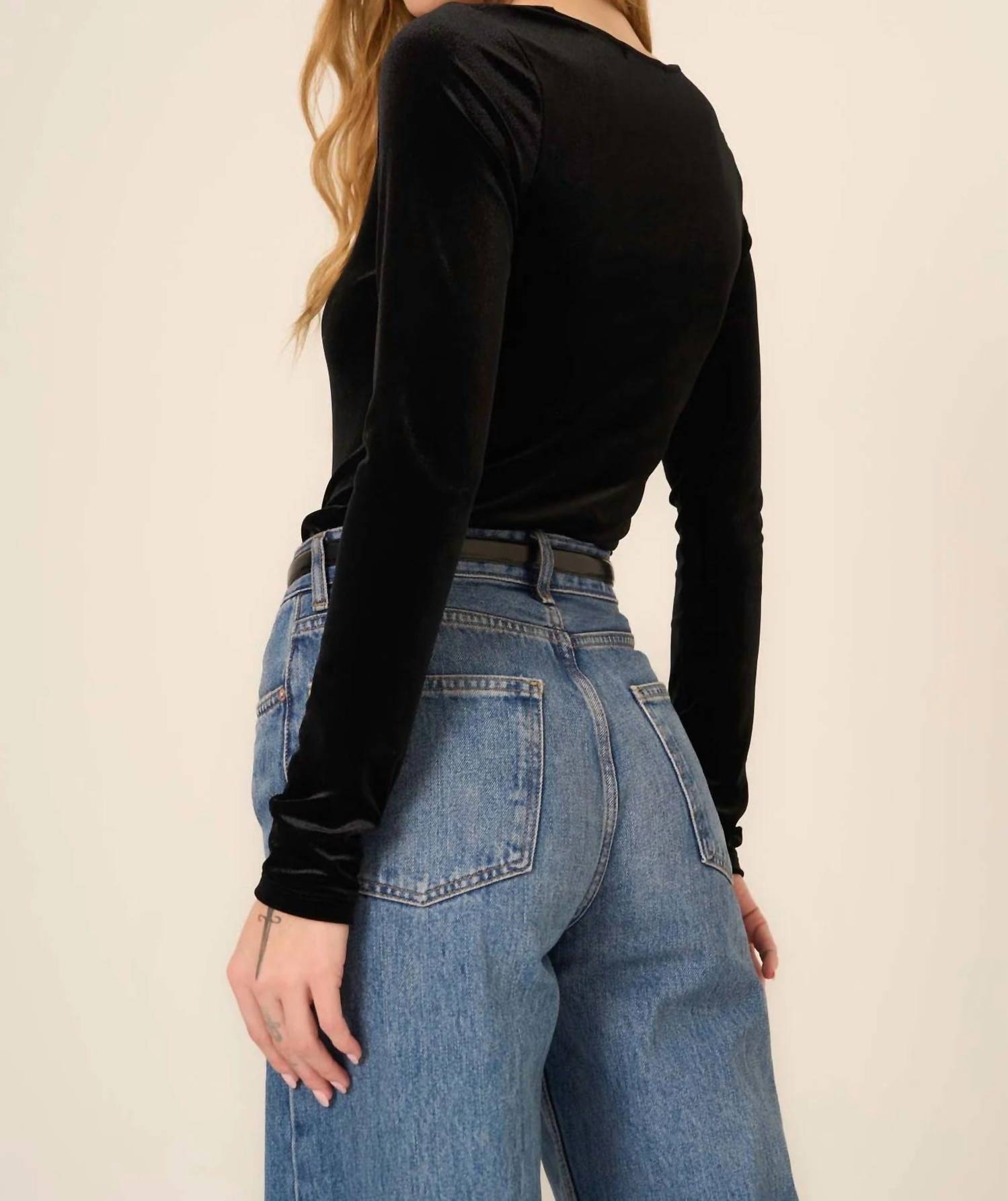 Project Social T - Dream Come True Square Neck Velvet Long Sleeve Top - black - blouses - clothing