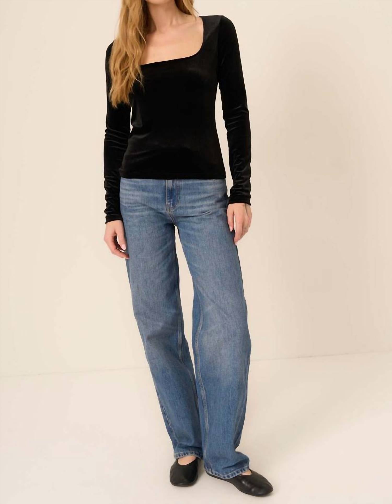 Project Social T - Dream Come True Square Neck Velvet Long Sleeve Top - black - blouses - clothing