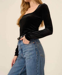 Project Social T - Dream Come True Square Neck Velvet Long Sleeve Top - black - blouses - clothing