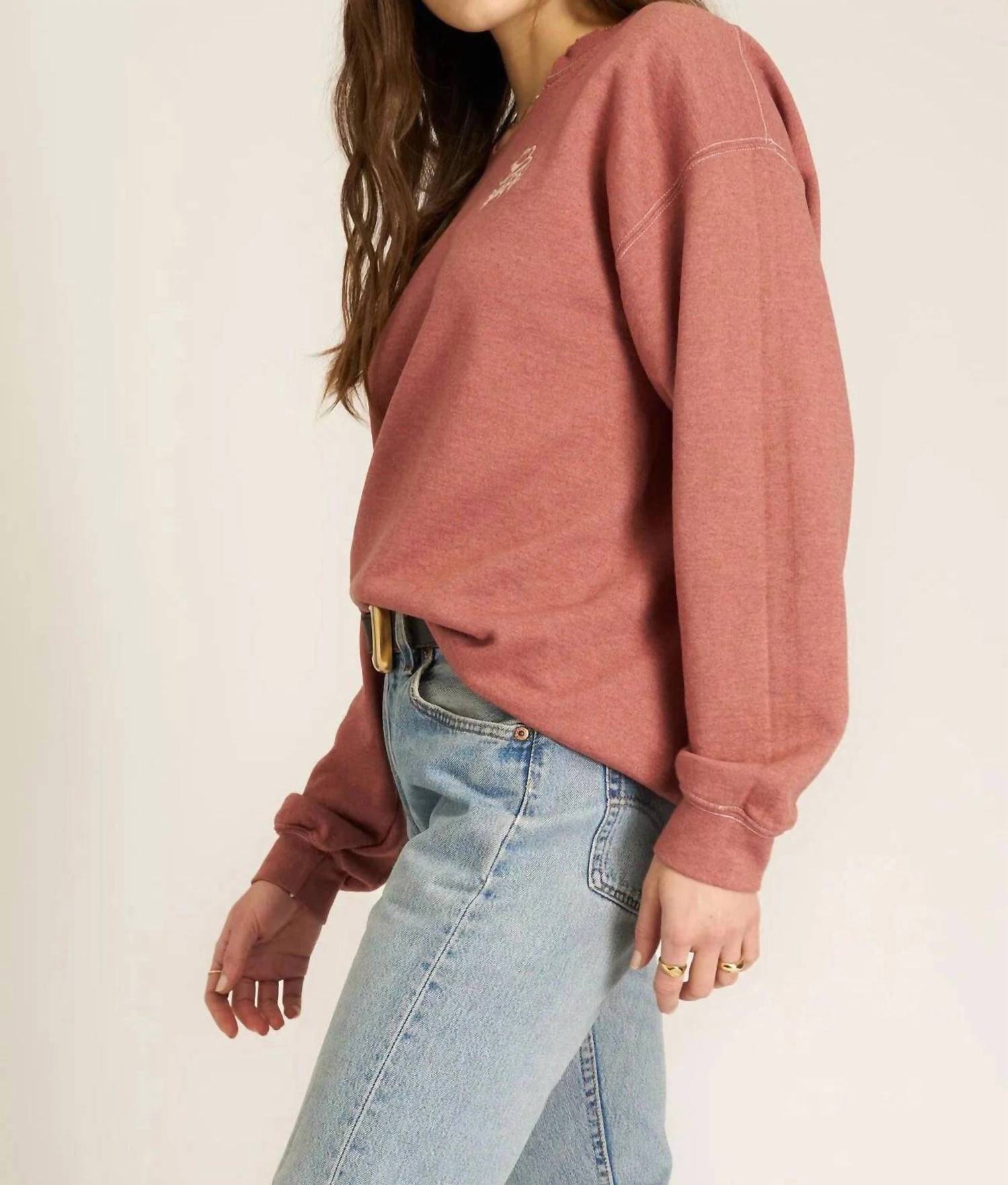 Project Social T - Giddy Up Embroidered Cut Crew Sweatshirt - brown - clothing - cotton - blend