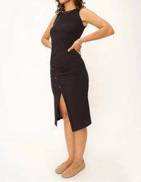 Project Social T - Lana Fitted Asymmetrical Ruched Tank Dress - black - clothing - dresses