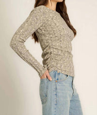 Project Social T - Sanna Boat Neck Rib Long Sleeve Top - clothing - cotton - blend - grey