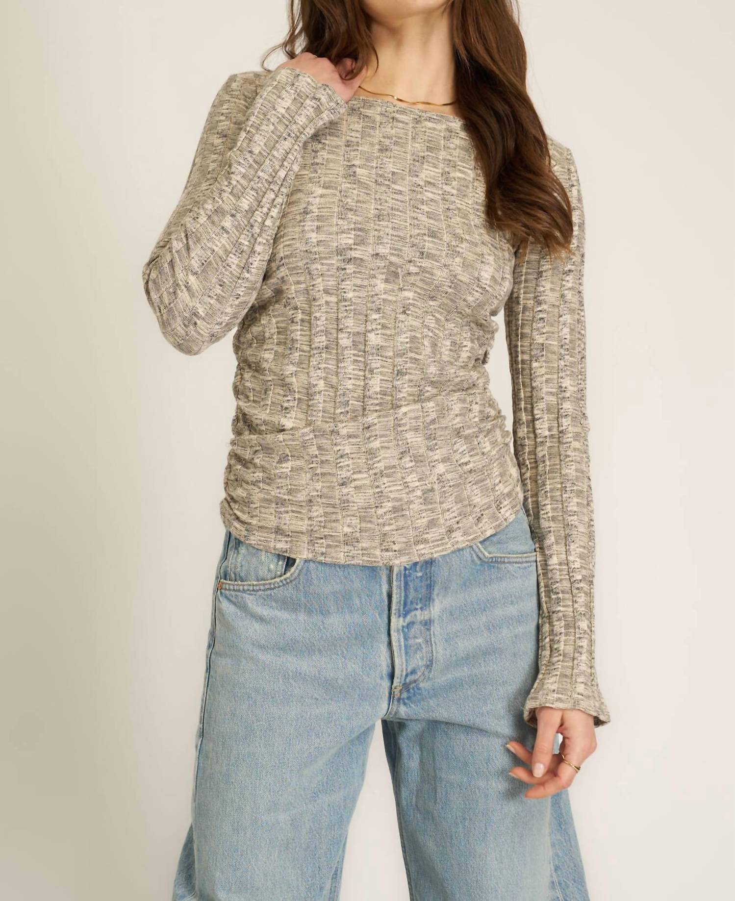 Project Social T - Sanna Boat Neck Rib Long Sleeve Top - clothing - cotton - blend - grey