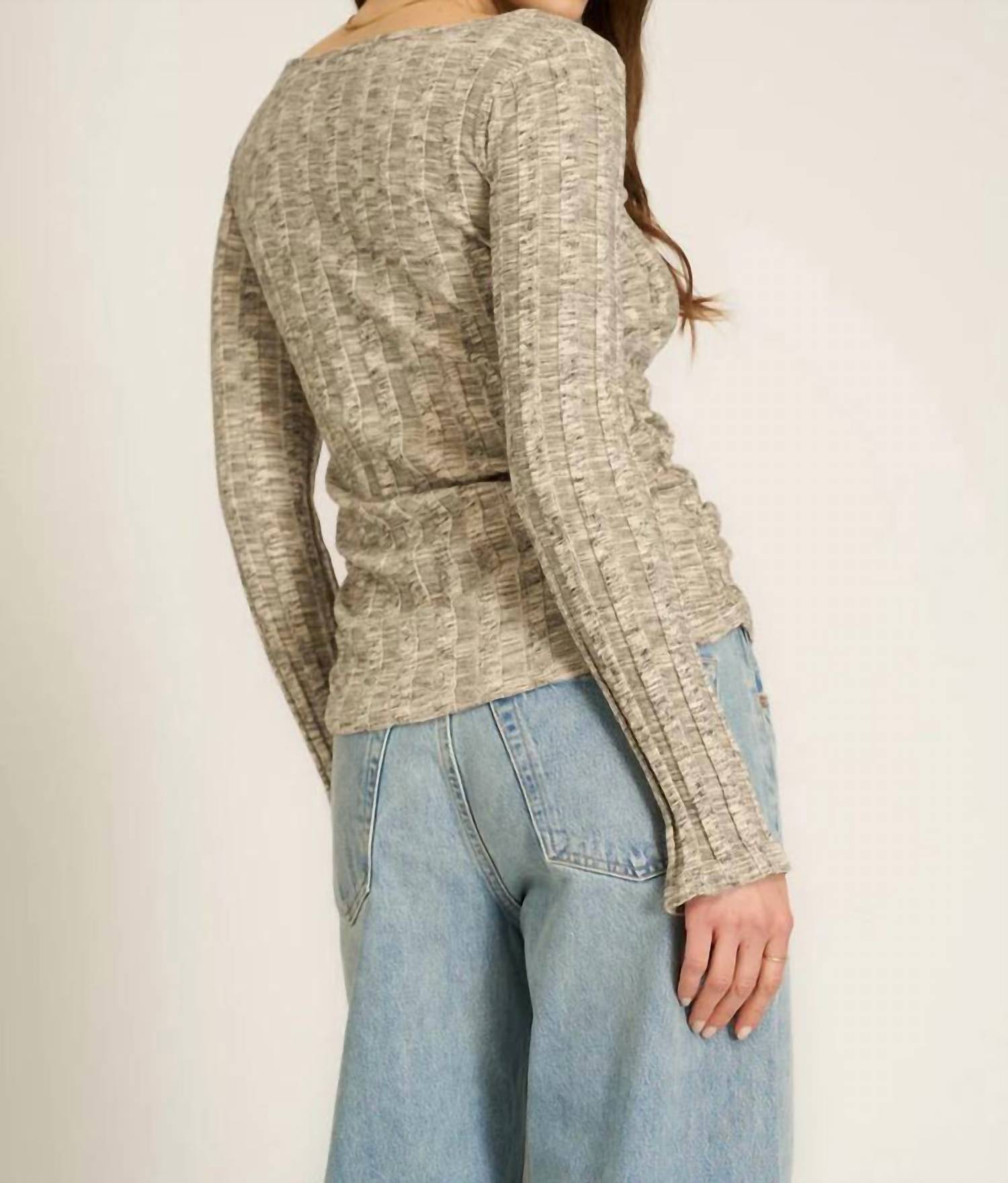 Project Social T - Sanna Boat Neck Rib Long Sleeve Top - clothing - cotton - blend - grey