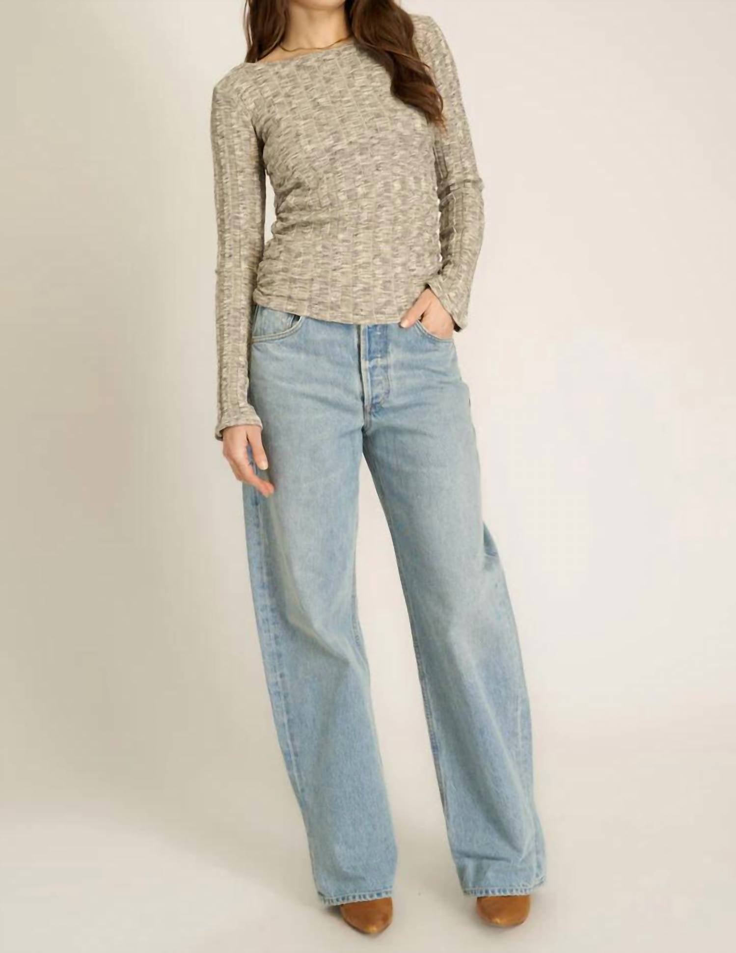 Project Social T - Sanna Boat Neck Rib Long Sleeve Top - clothing - cotton - blend - grey