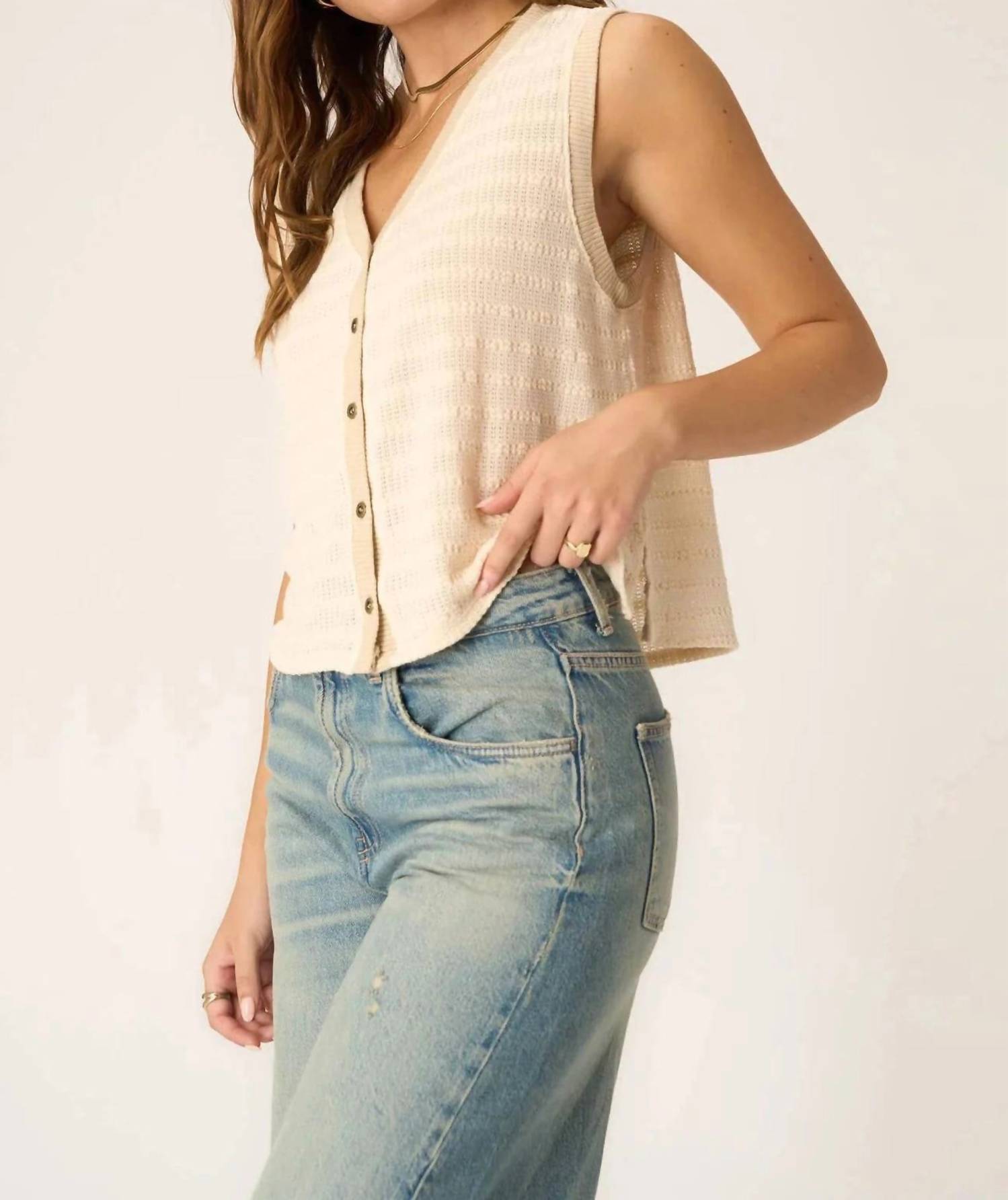 Project Social T - Viva Button Front Sweater Tank - beige - clothing - cotton - blend