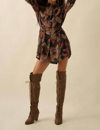 Promesa - Abstract-print Belted Shirt Romper