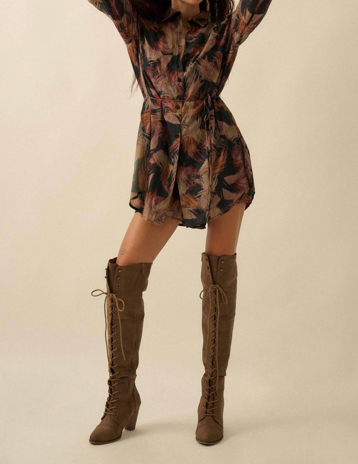 Promesa - Abstract-print Belted Shirt Romper