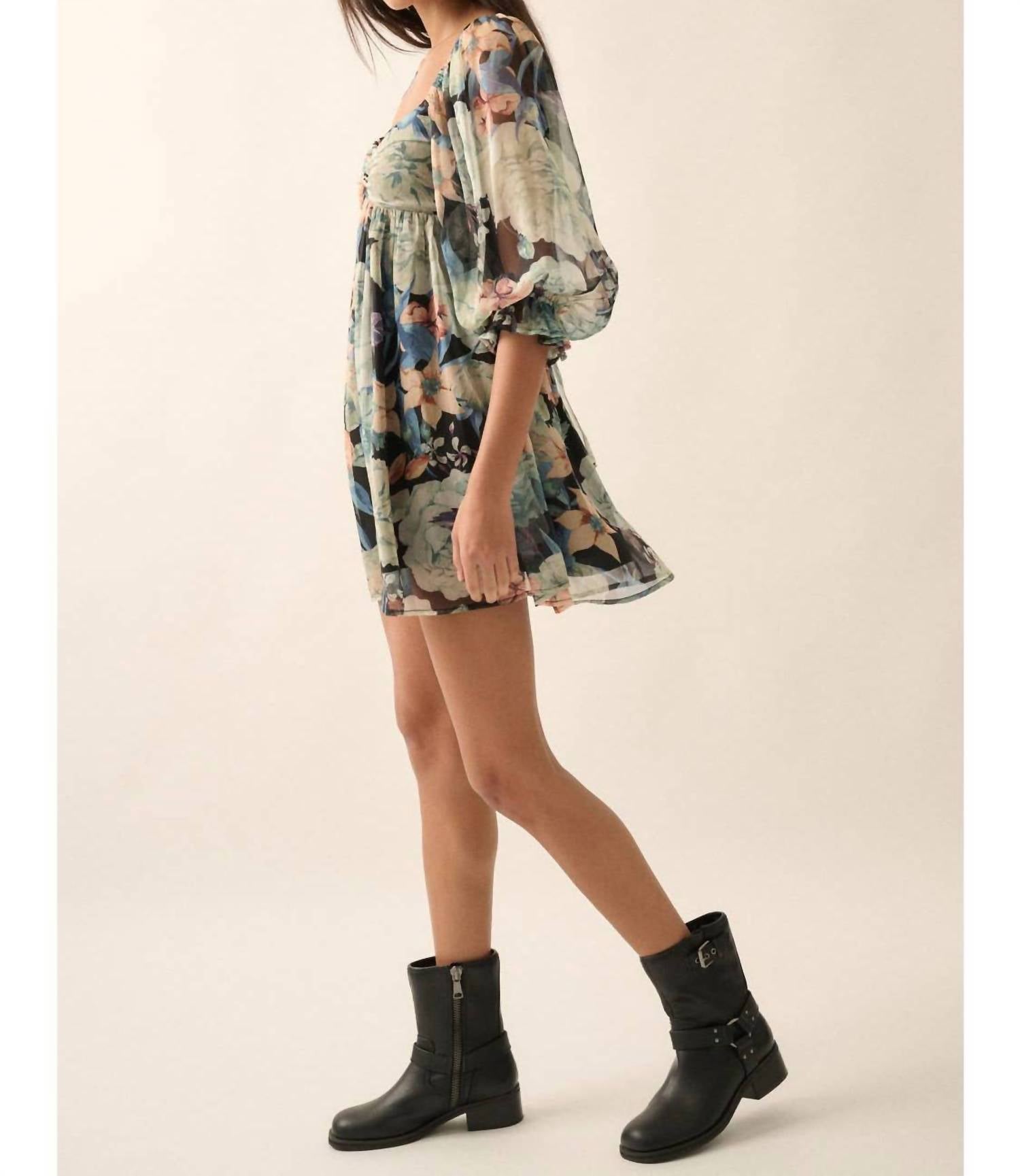 Promesa - Floral Mesh Sweetheart Neck Chiffon Babydoll Dress - clothing - collection:vacationdresses(Auto) - dresses