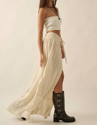Promesa - Front Slit Crepe Maxi Skirt - beige - clothing - cotton