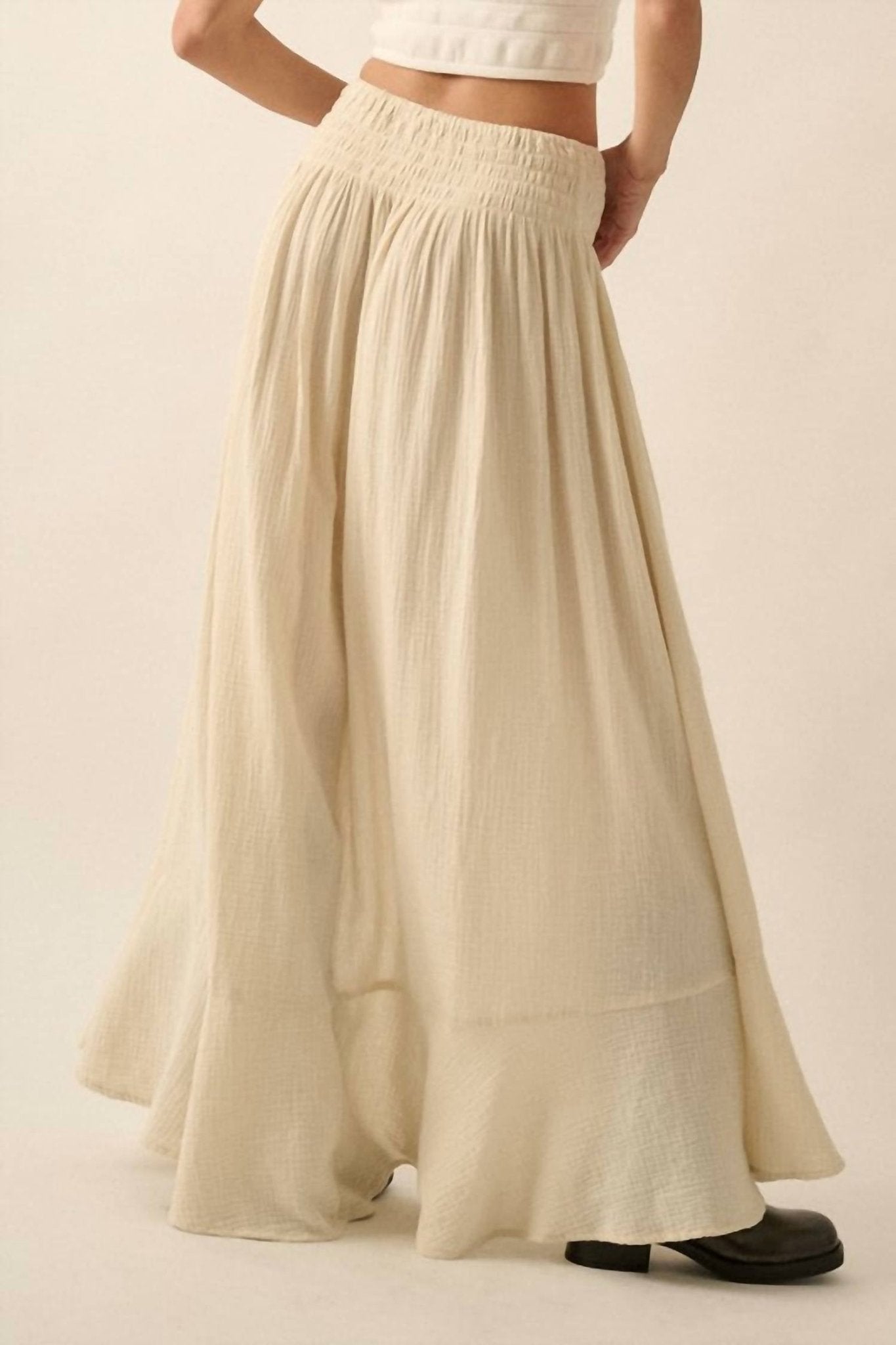 Promesa - Front Slit Crepe Maxi Skirt - beige - clothing - cotton