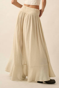 Promesa - Front Slit Crepe Maxi Skirt - beige - clothing - cotton