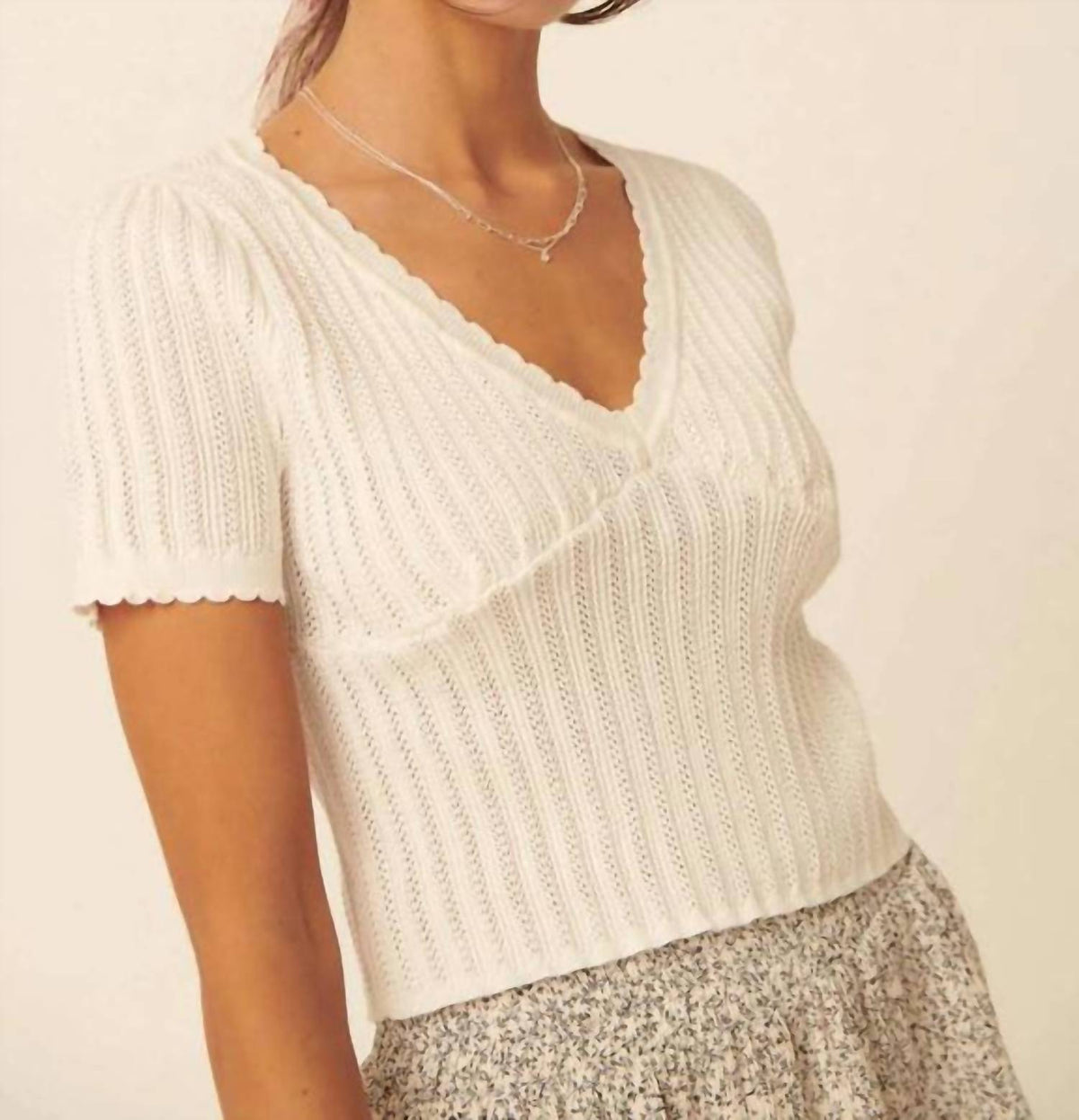 Promesa - Keep It Simple Scalloped Pointelle Crop Top