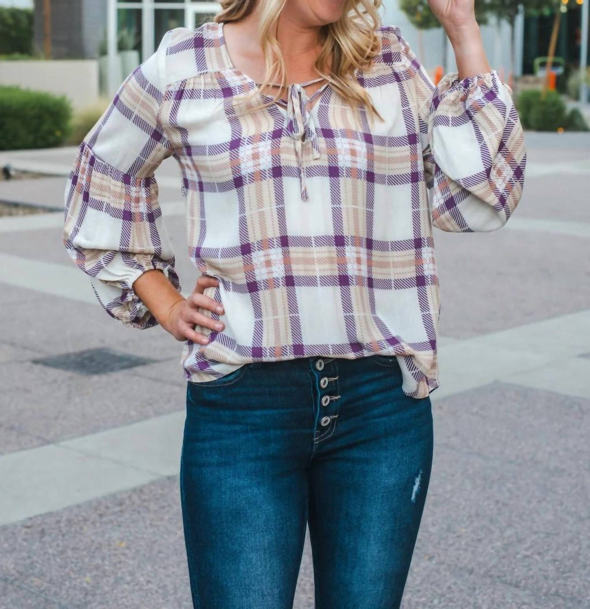 Promesa - Long Sleeve Plaid Blouse