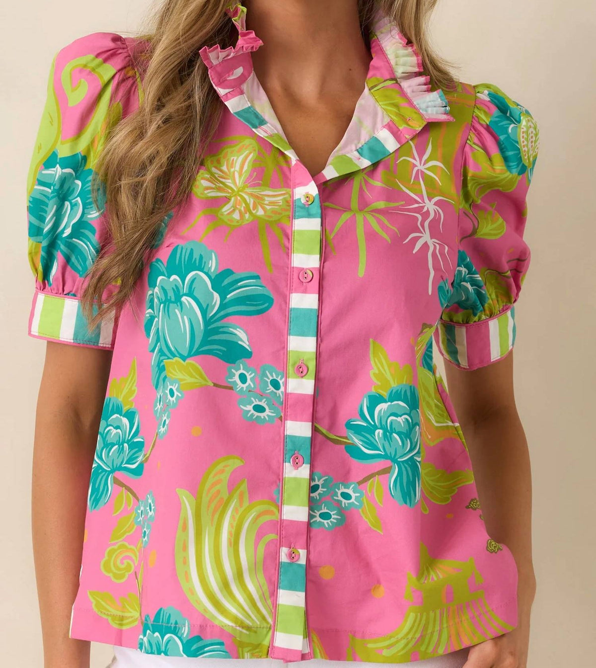 Prosperina - Tropical Button Up Top