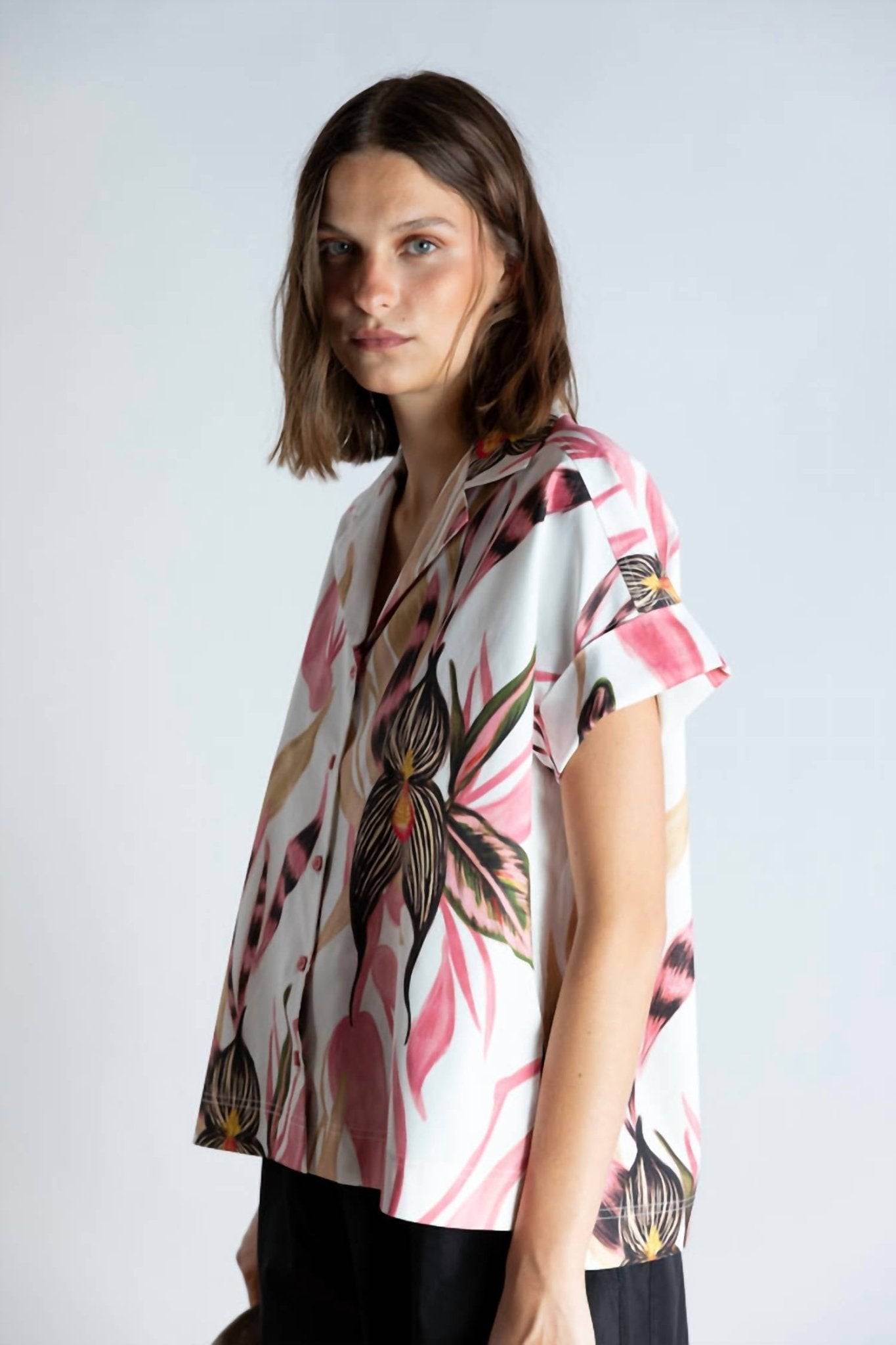 Psophia - Botanical Watercolor Leaf Print Shirt - button - down - shirts - clothing - cotton - blend