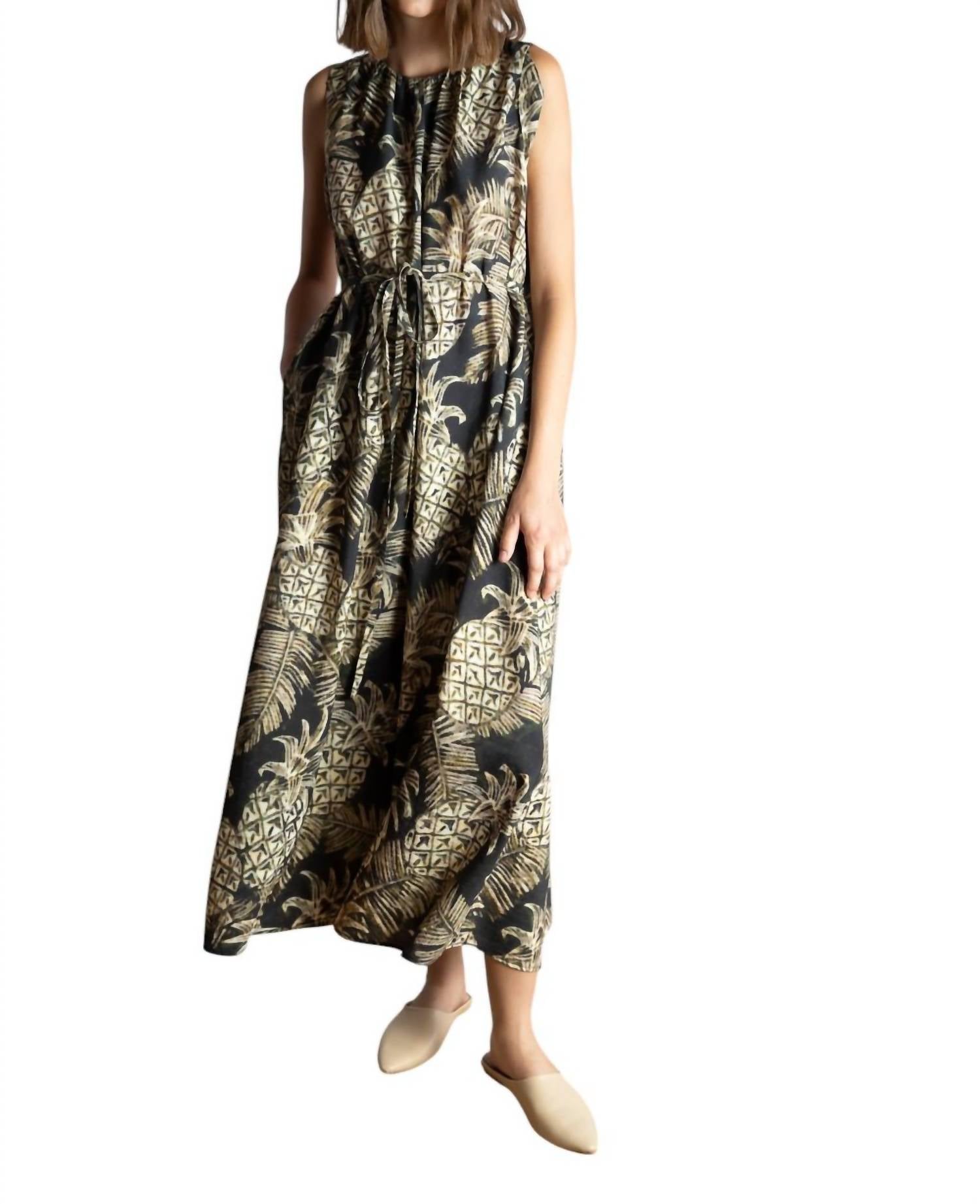 Psophia - Pineapple Print Midi Dress - black - clothing - dresses