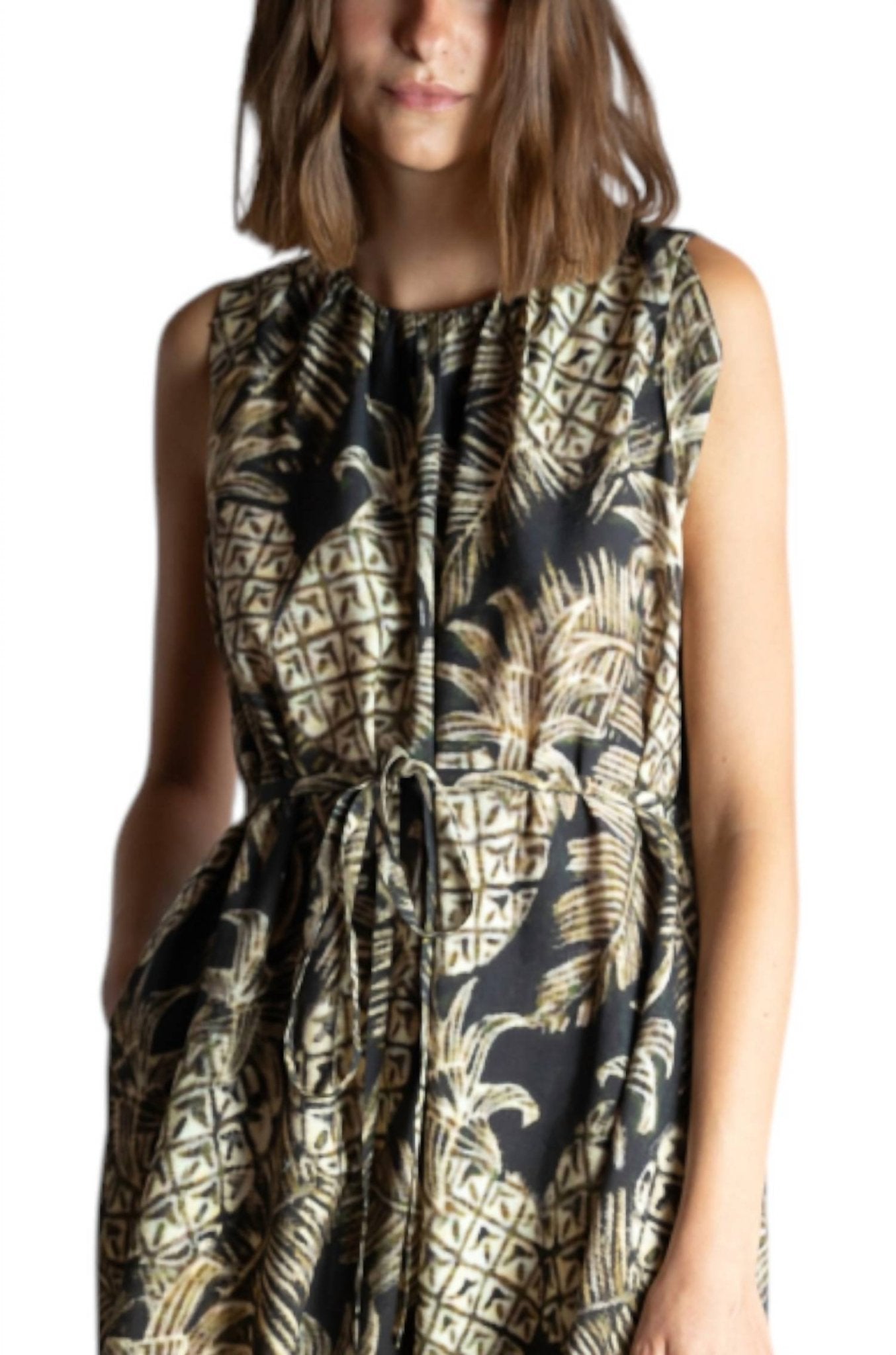 Psophia - Pineapple Print Midi Dress - black - clothing - dresses