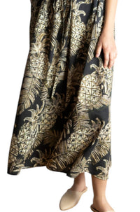 Psophia - Pineapple Print Midi Dress - black - clothing - dresses