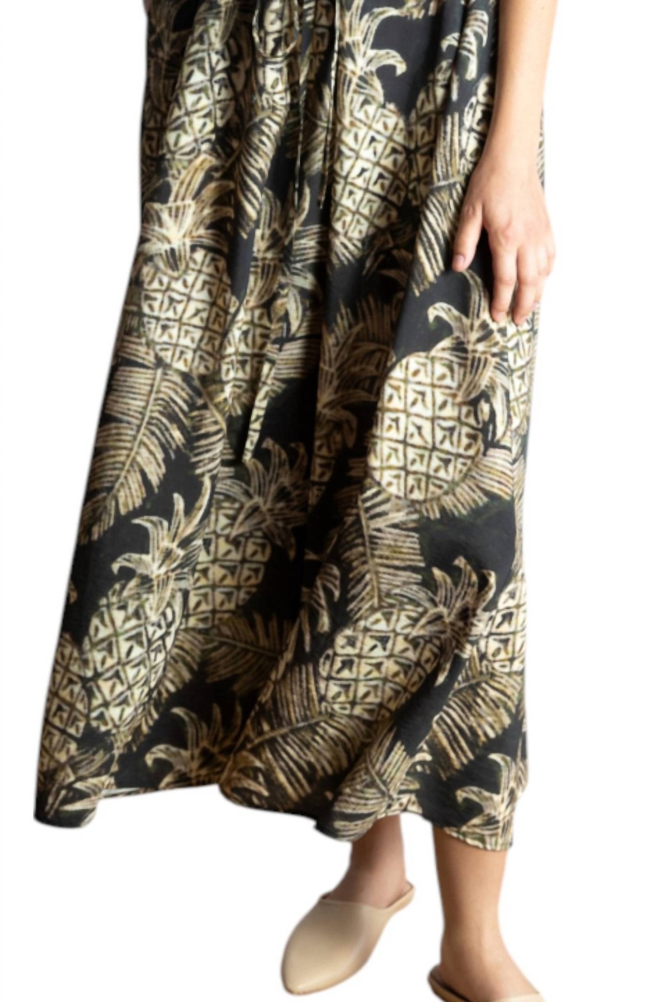Psophia - Pineapple Print Midi Dress - black - clothing - dresses