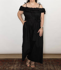 Psophia - Ruffle Neck Jumpsuit - black - clothing - cotton