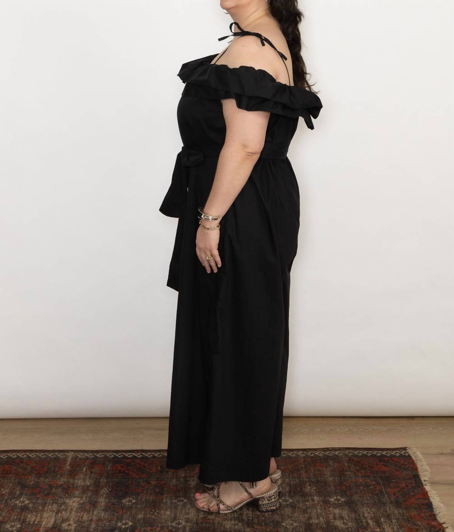 Psophia - Ruffle Neck Jumpsuit - black - clothing - cotton