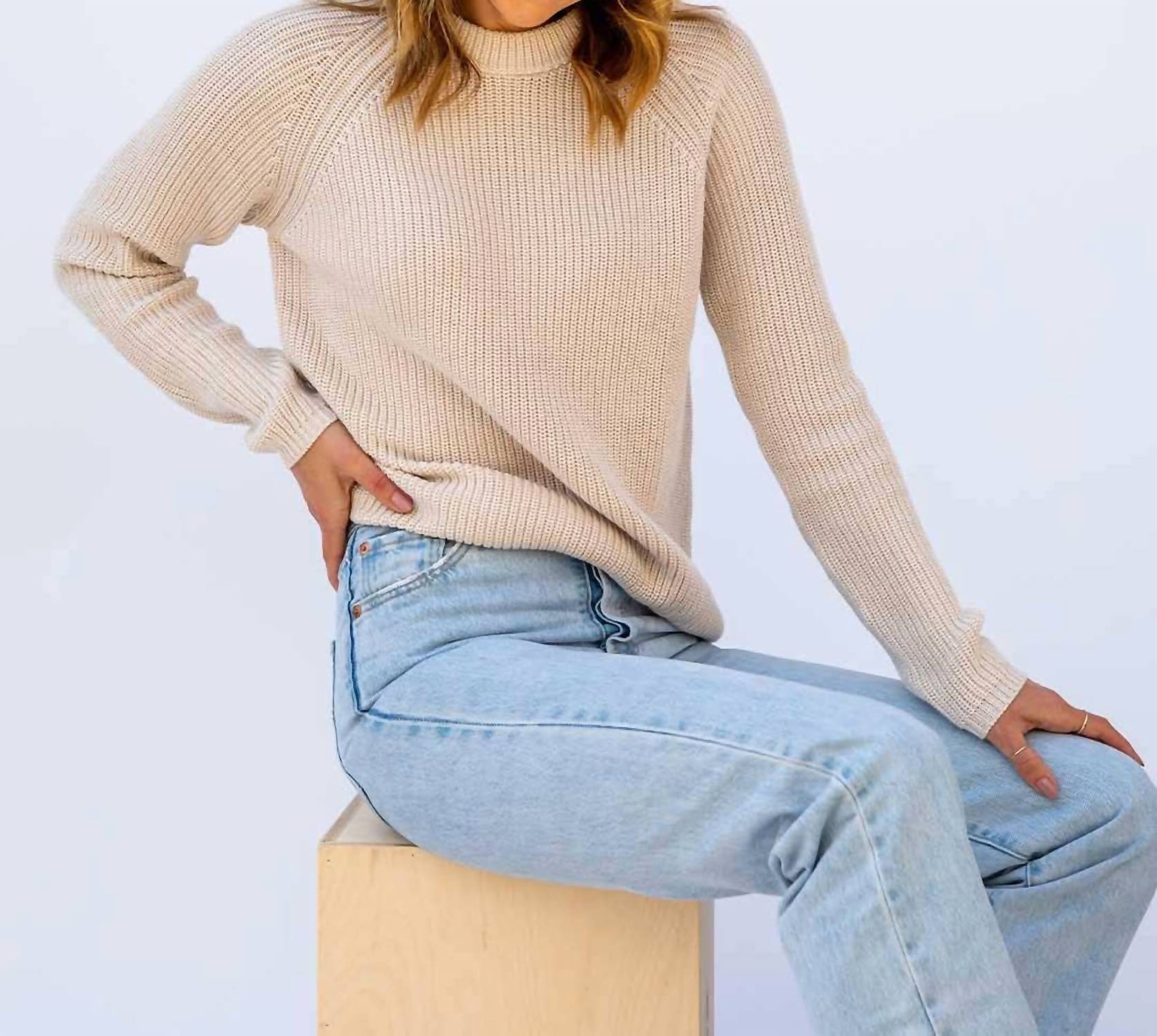 Pura Cashmere - Cotton Fisherman Crew - beige - clothing - cotton
