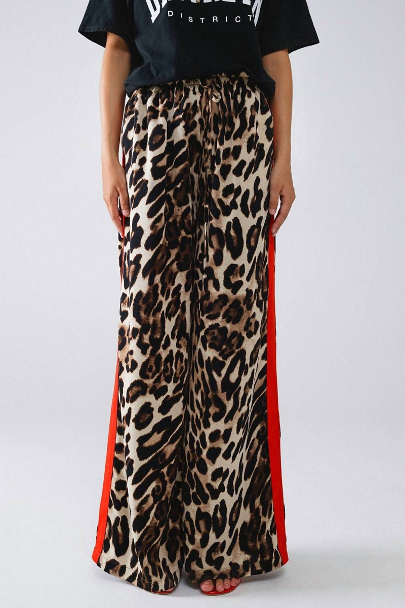 Q2 - Leopard Straight Pants - animal - brown - clothing